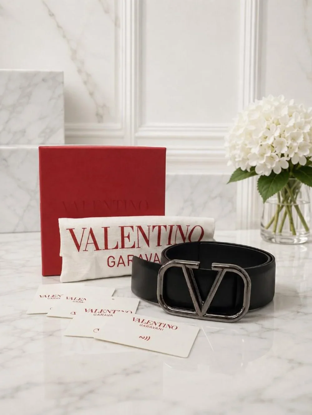 Authentic Valentino Garavani VLogo Black Leather Belt